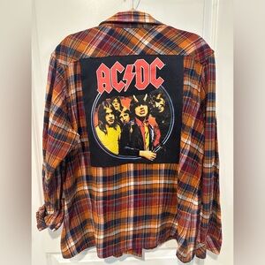 AC/DC tshirt Upcycled flannel shirt 1X or pick size